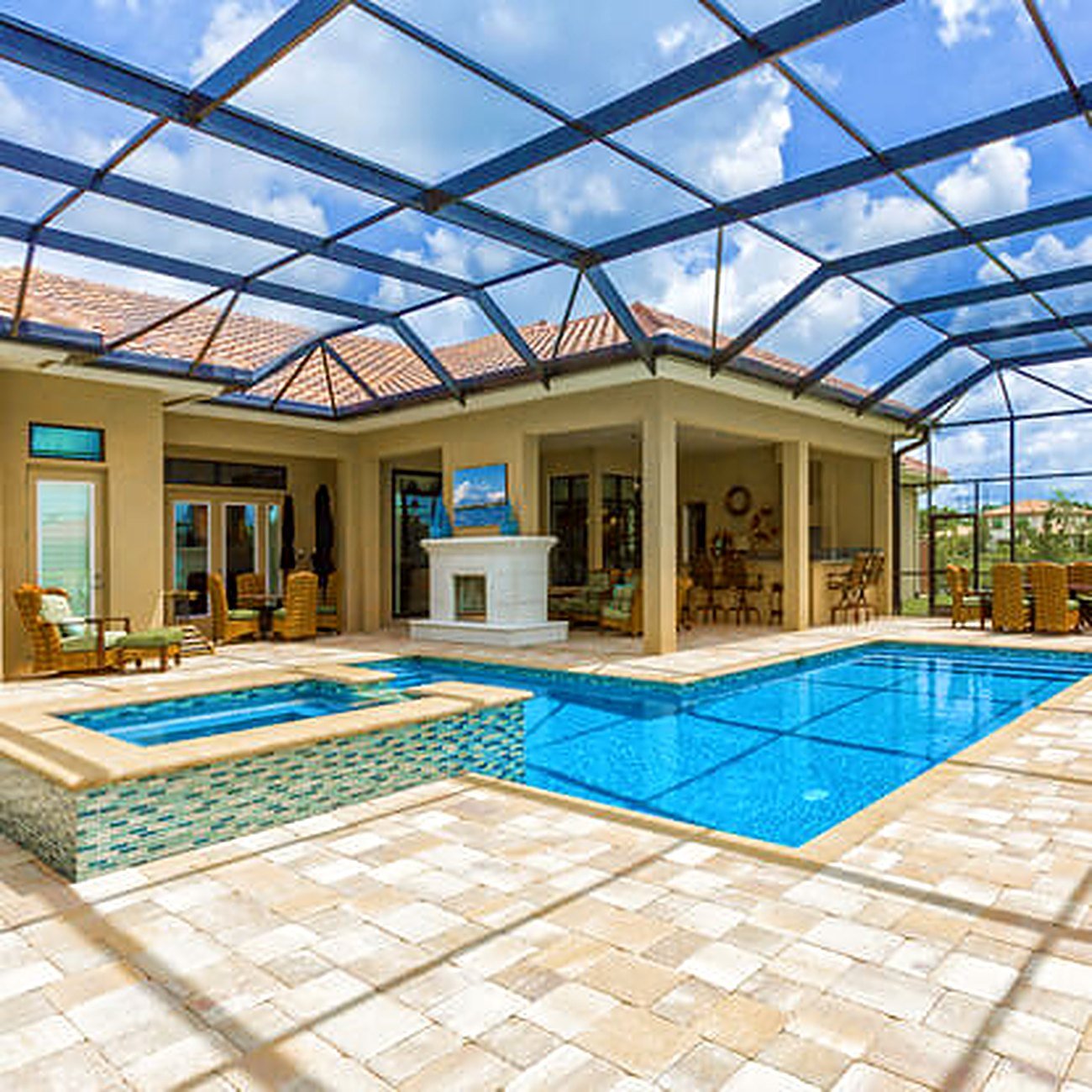 Resort pool with cascading water feature in St. Johns, Jacksonville FL